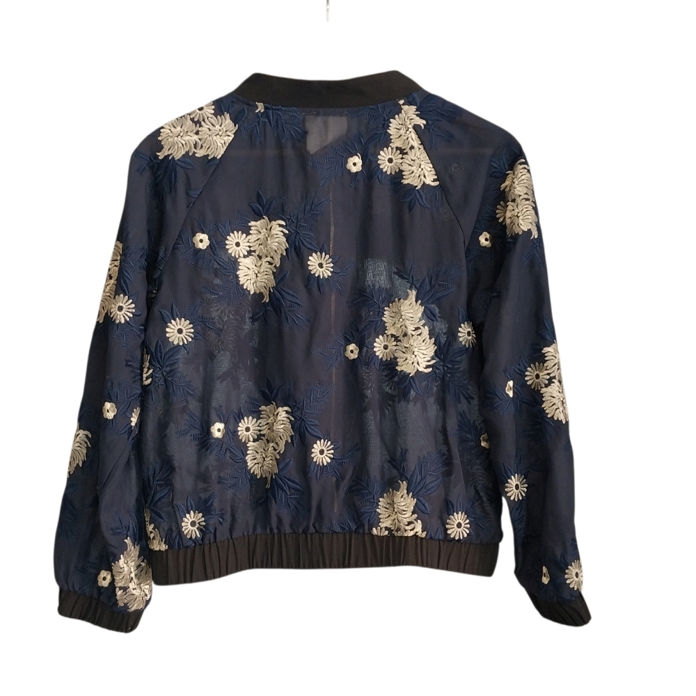 PPLA Starlit Woven Bomber Size Medium Mesh Navy Blue Embellished Zip Jacket - Picture 12 of 12